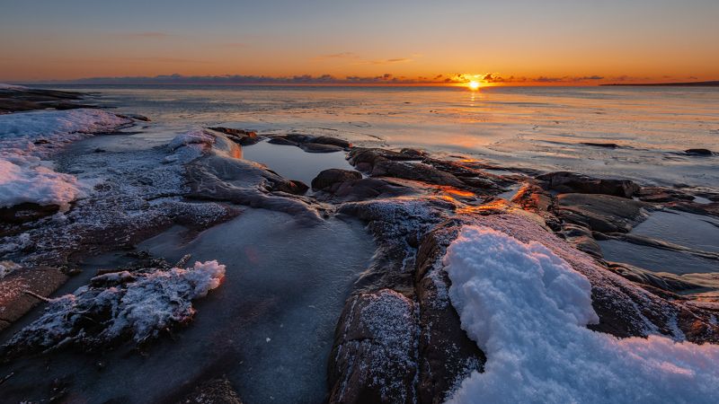 север, кольский, заполярье,белое море Садилось солнце в Белое море. фото превью