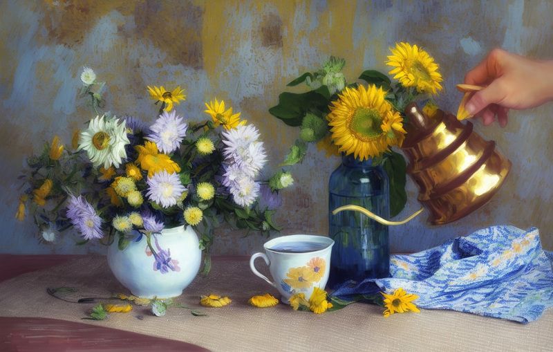 Чай и подсолнухи фото превью