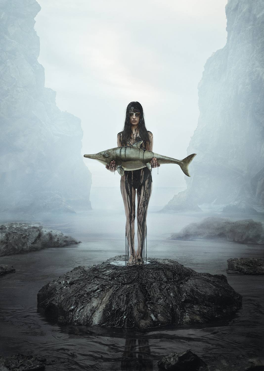oil, nature, woman, fish, ichthyosaur, eco, ecology, fog, photography, conceptual, девушка, ихтиозавр, природа, туман, концептуальное, фотография, Парышков Сергей