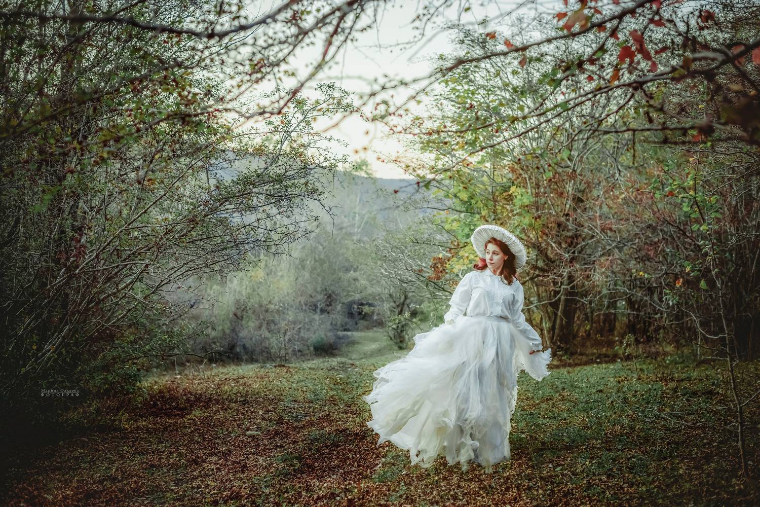 осень, природа, девушка, пейзаж, лес,  Мариночка