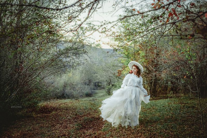 осень, природа, девушка, пейзаж, лес Осенняя акварель фото превью