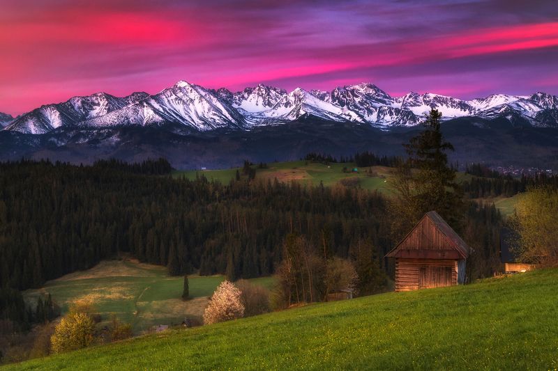 Horizontal, Photography, Mountain, Landscape, Nature, Sky, Rural, Tree, Meadow, Grass, TatraMoutains, Poland  Idyllic Cottage in the Tatra Mountains фото превью