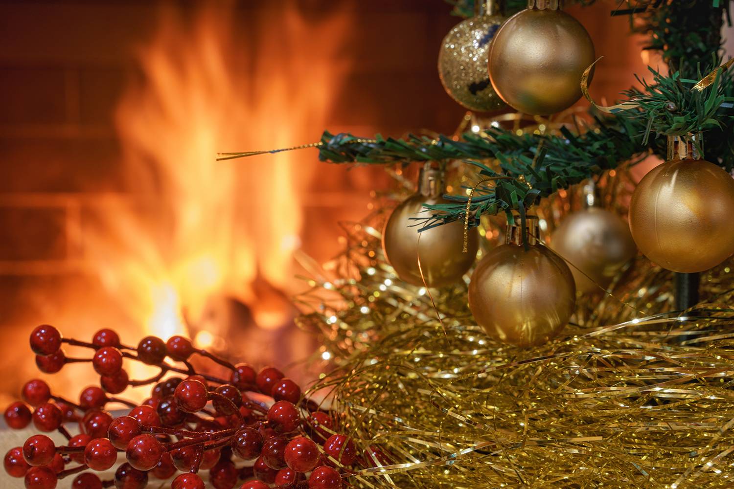 Новый год, Рождество, елка, камин, Лариса Дука