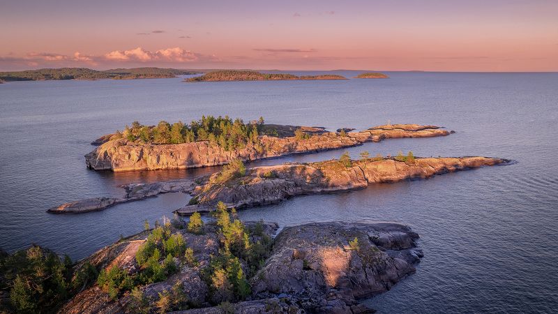 шхеры, ладога, вода, карелия, острова, камень, сортавала Закат в Ладожских шхерах фото превью