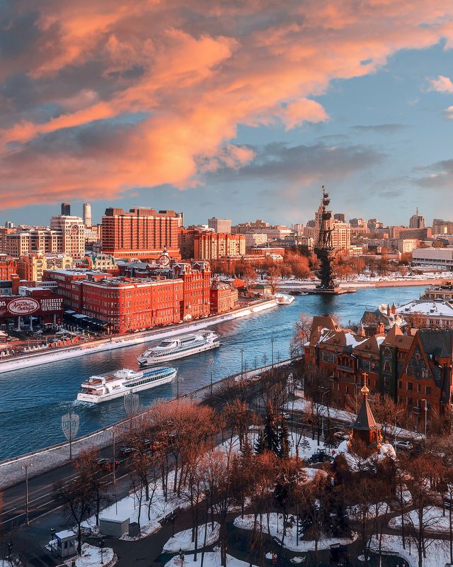 москва, Рэдиссон, флотилия Рэдиссон, Петр I, красный октябрь, закат, Sunset, moscow, radisson фото превью
