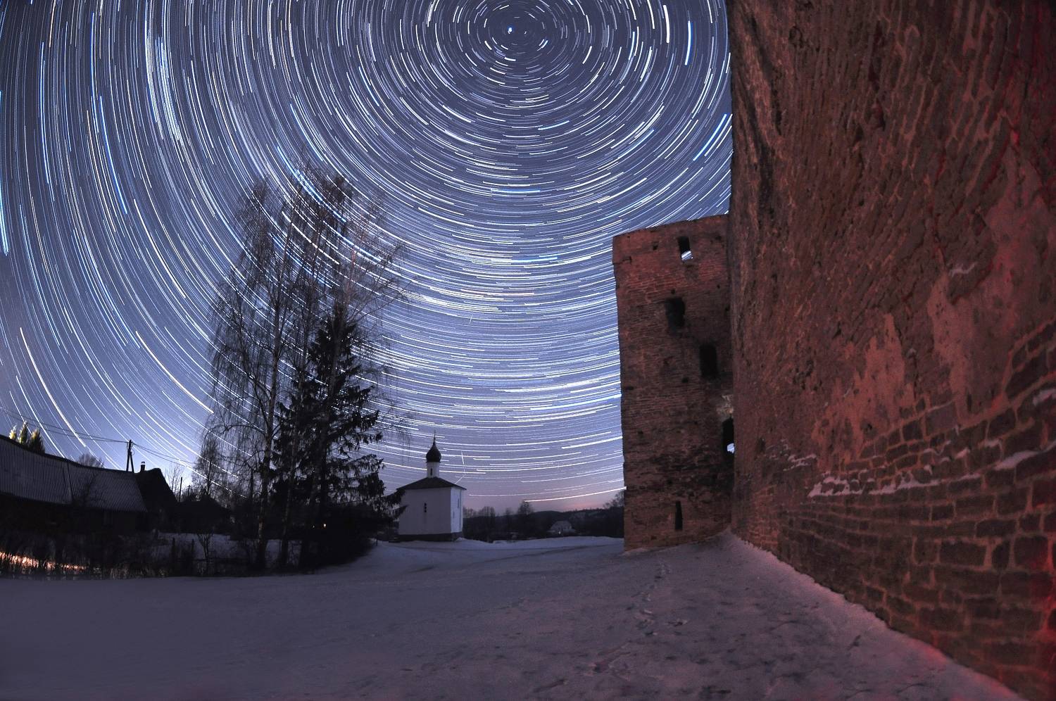 пейзаж, зима,ночь,псковская обл,звёзды, небо,крепость , мороз,изборск,часовня, Юрий Яковлев