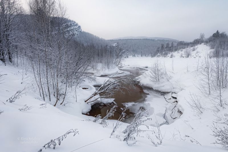 косьва, река, зима, мороз, губаха, горы, скала, ладейная, открытая вода, изморозь Река Косьва фото превью