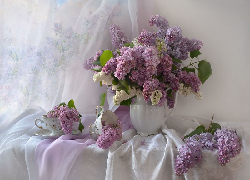 still life, натюрморт, цветы, фото натюрморт, весна, май, сирень, фарфор, настроение, Ароматы сиреневых кружев… фото превью