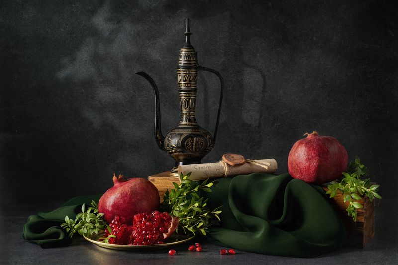гранат, натюрморт, кувшин  фото превью