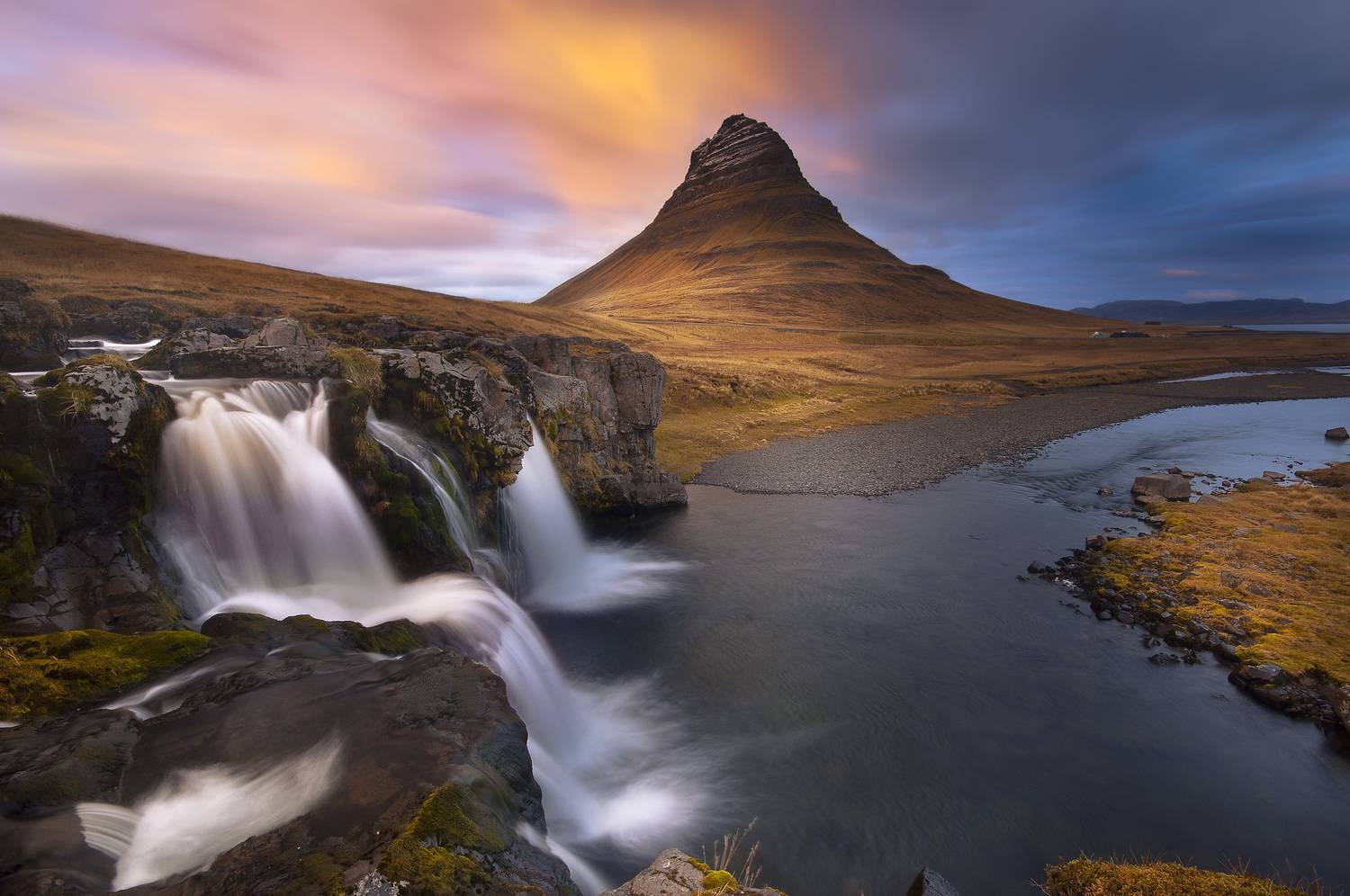 iceland, sunset, landscape, sky, sun, kirkjufell, lights, waterfall, mountains, mountain, clouds, hungarianphotographer, longexpo, scene,, Kar&aacute;di Zita