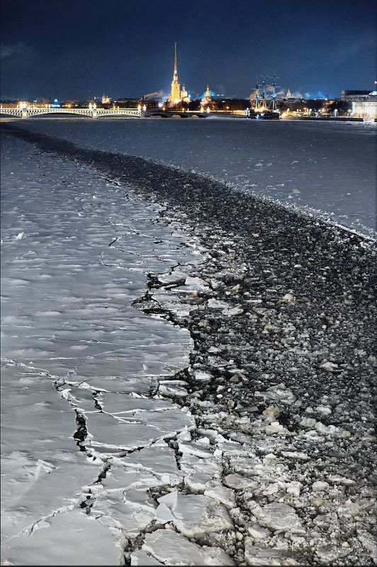 питер, санкт-петербург, ленинград, петроград, петропавловская крепость, город, городской пейзаж, архитектура, ночная фотография Вид со льда Невы фото превью