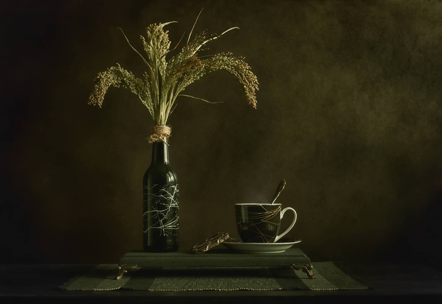 чашка, чая, пшено, печенье, просо, ваза, бутылка, чай, кофе, сухоцвет, cup, tea, millet, biscuits, simple, vase, bottle, tea, coffee, dried flower, Стасов Виталий