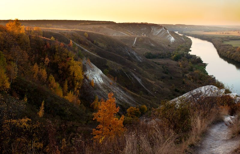 воронежская область, сторожевое, дон, закат, осень  фото превью