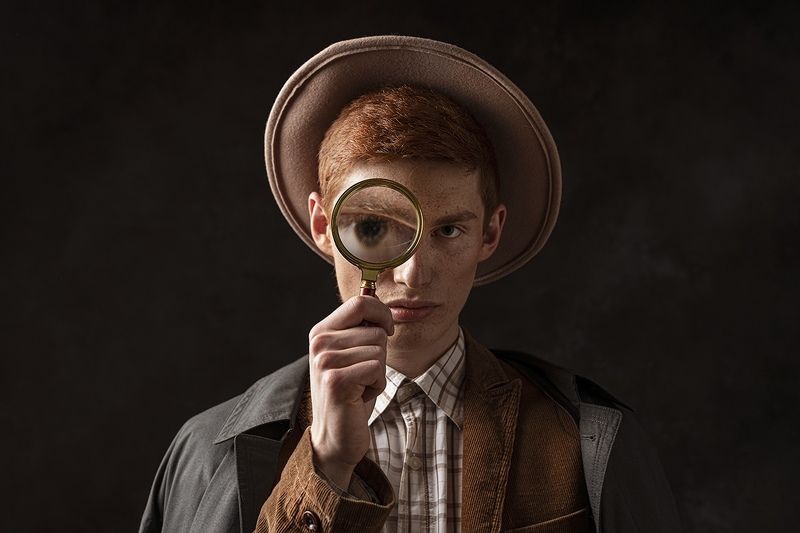 портрет, детектив, лупа, ретро, мужчина, парень Взгляд фото превью