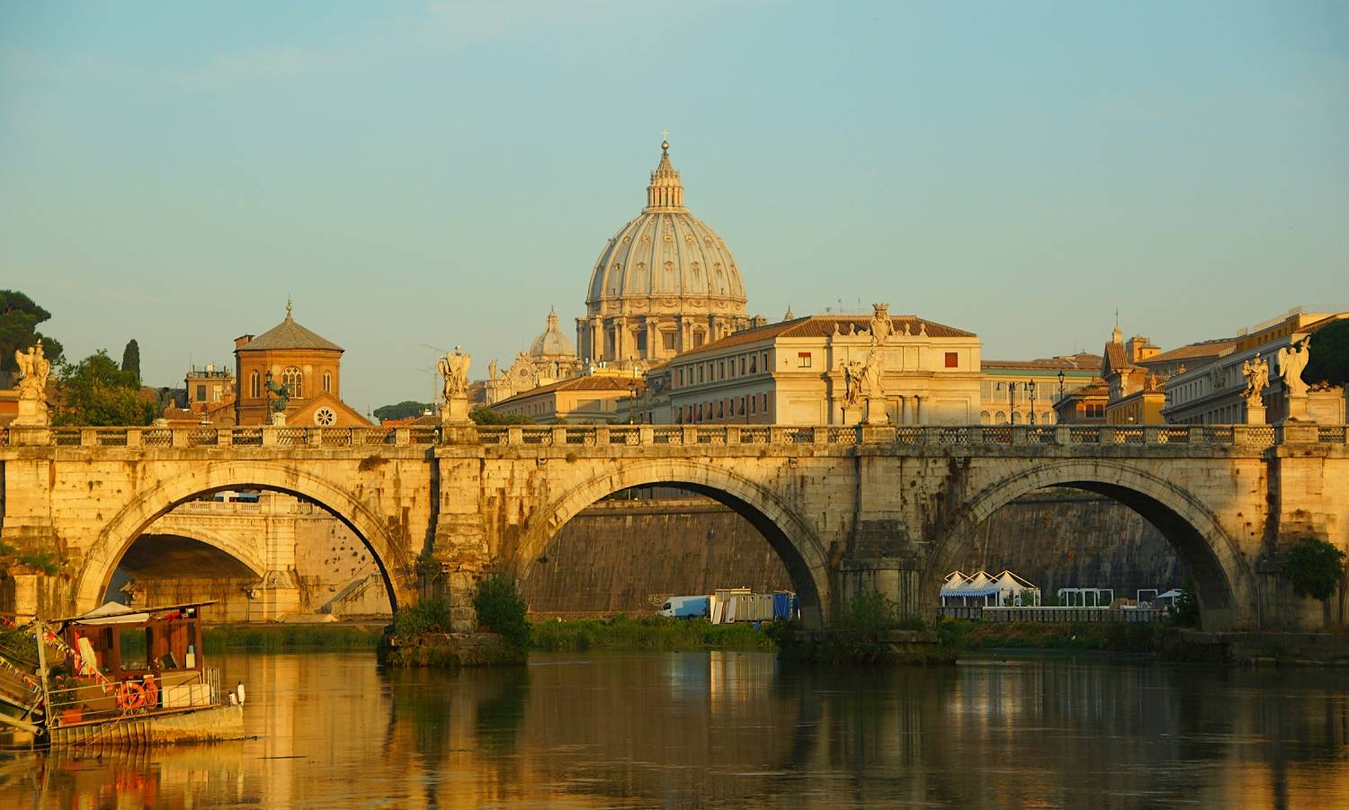 morning, summer, sun, light, bridge, city, architecture, italy, vatican, rome, cathedral, dome, symbol, history,  Сергей Андреевич