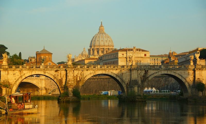 morning, summer, sun, light, bridge, city, architecture, italy, vatican, rome, cathedral, dome, symbol, history Roman morning фото превью