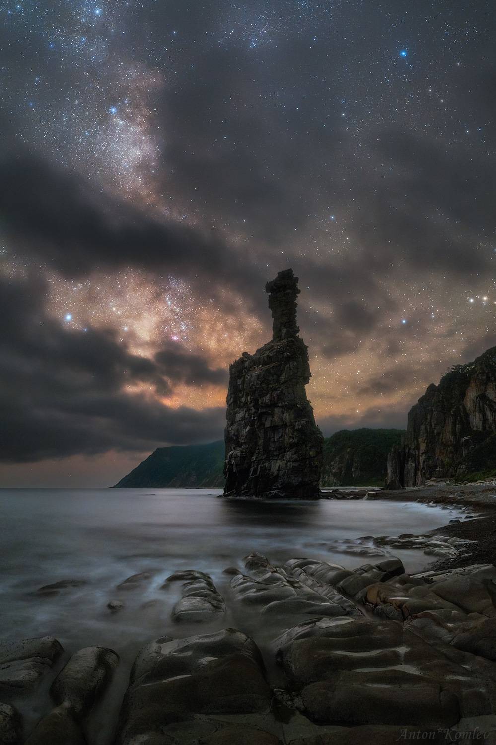 ночь, звезды, млечный путь, побережье, приморье, кекур, Комлев Антон