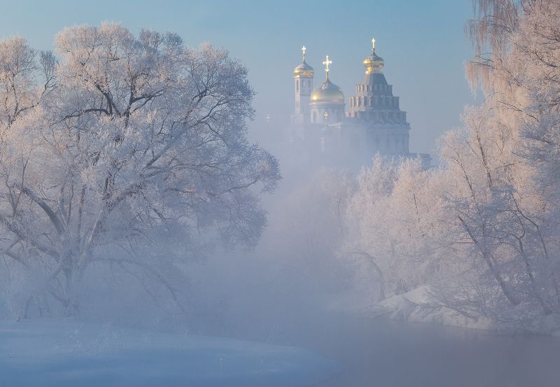 истра, храм, туман, подмосковье, зима Туманное утро фото превью