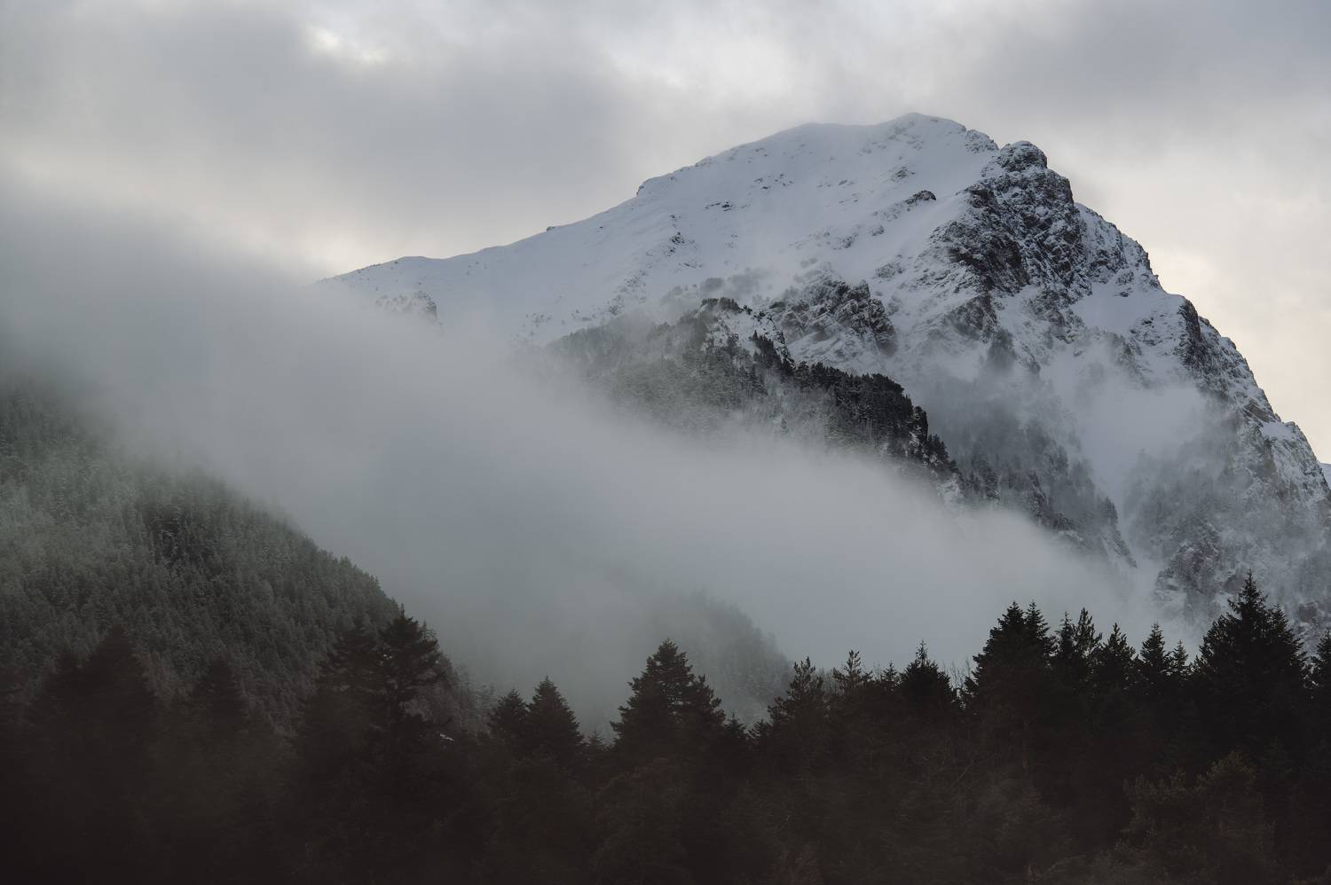 arkhyz, caucasus, mountains, peak, glacier, landscape, snow, hiking, ice, winter, fog, mist, forest,, Бугримов Егор