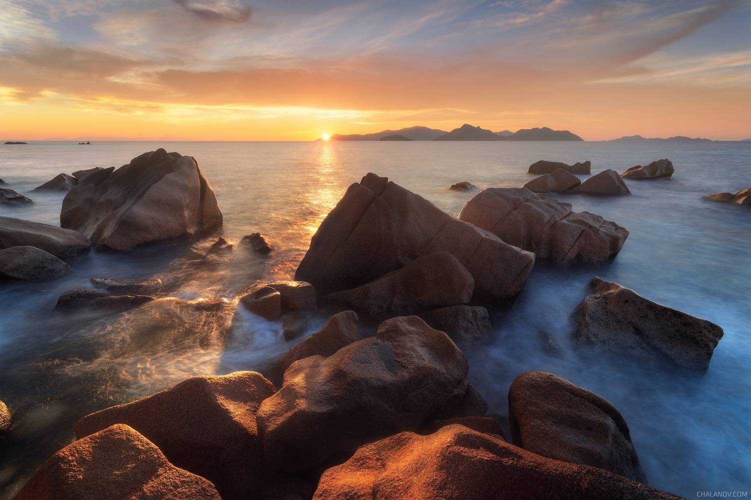 пейзаж, океан, камни, рассвет, сейшелы, ла-диг, la-digue, seychelles, landscape, seascape, sunrise, Иван Чаланов