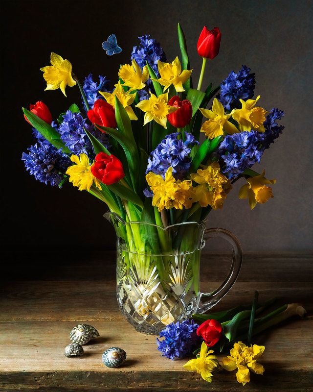 spring flowers, deffodils, hyacinth, tulips, still life, floral arrangement Still life with Spring Blooms фото превью