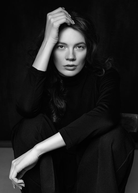 женский портрет, девушка, постановочное фото, черно-белое, портрет, студийное Anastasia фото превью