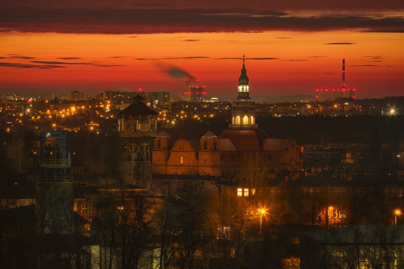Horizontal, Photography, Architecture, City, Cityscape, Sky, Dusk, Night, Travel, Sunrise, Morning, Dawn, Katowice, Nikiszowiec The view from my window 17.02.2024 фото превью