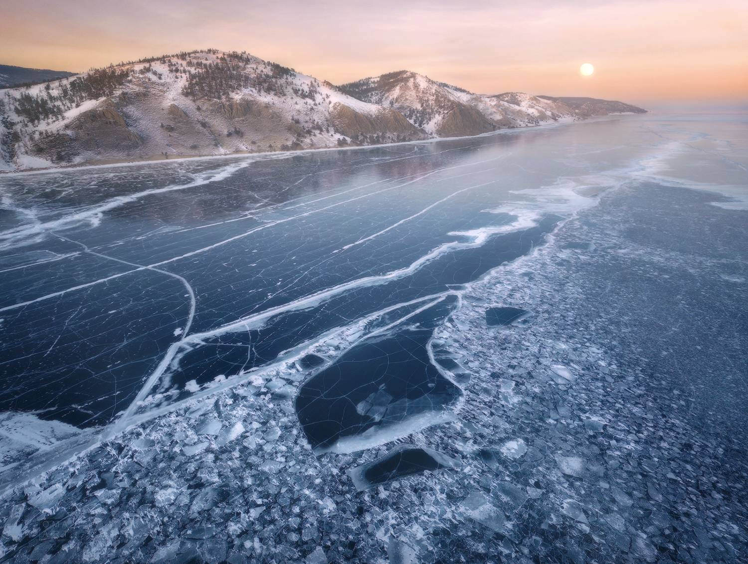 байкал, лед, иркутская область, сибирь, большое море, закат, зима, луна, Марина Огнева