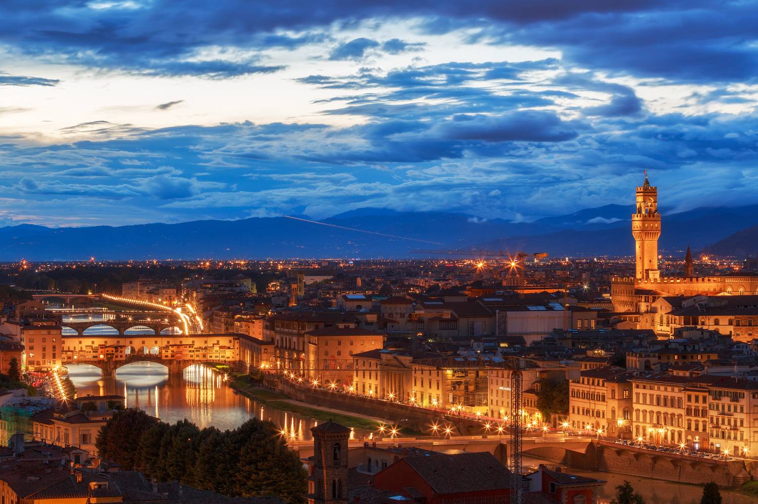 флоренция италия ночь вечер город огни пейзаж, Калашников Максим