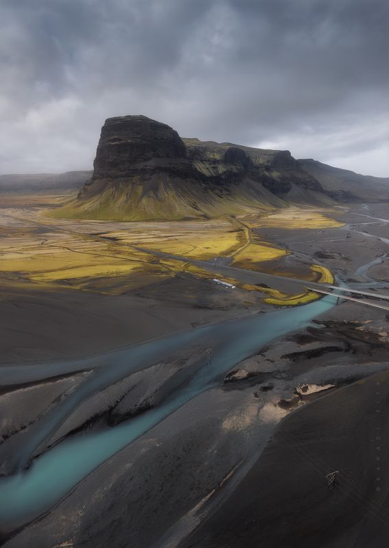 iceland, landscape, sky, sun, areal, drone, dji, river, mountains, dronephotography Blue River фото превью