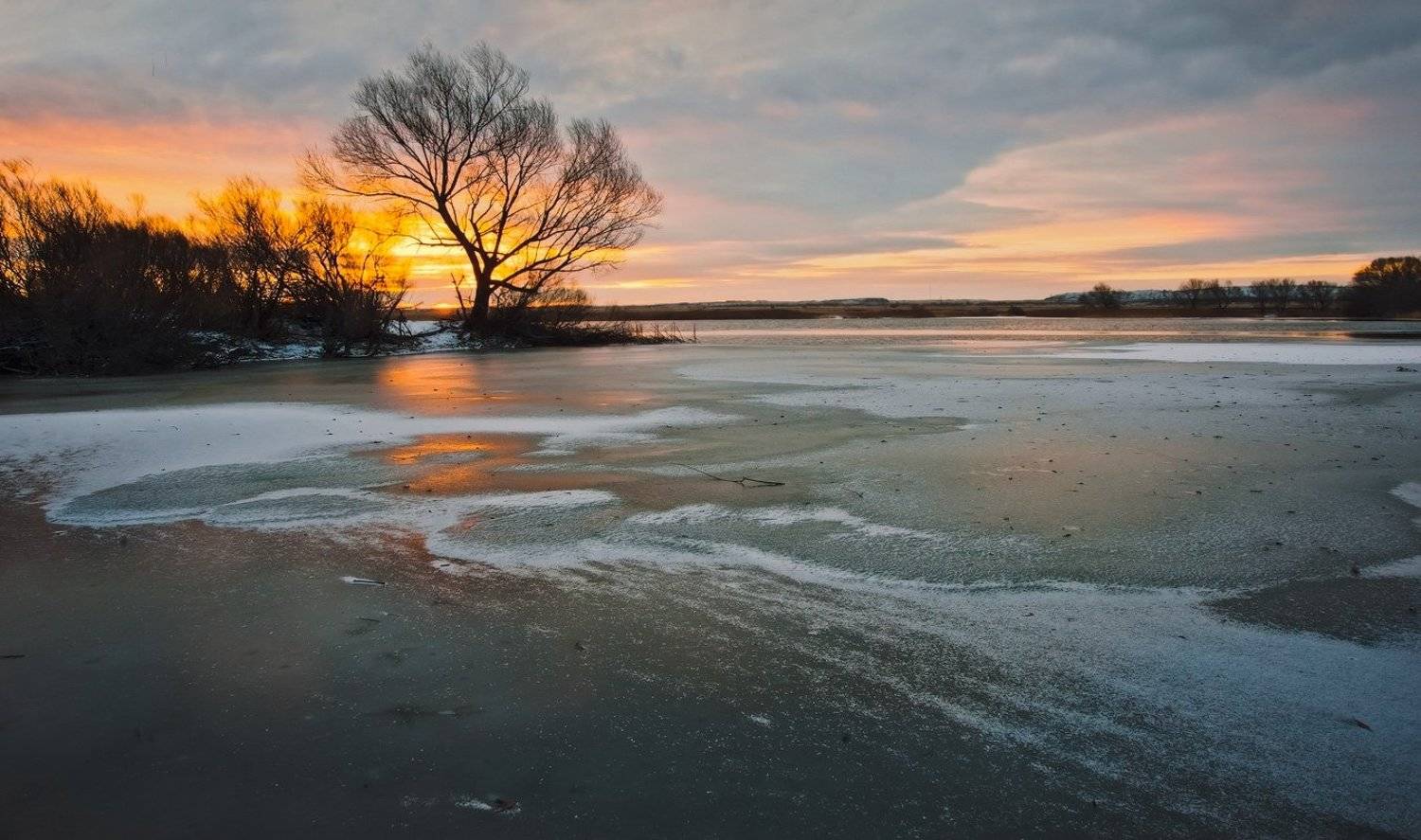 Лед, Озеро, Рассвет, Андрей Журавлев