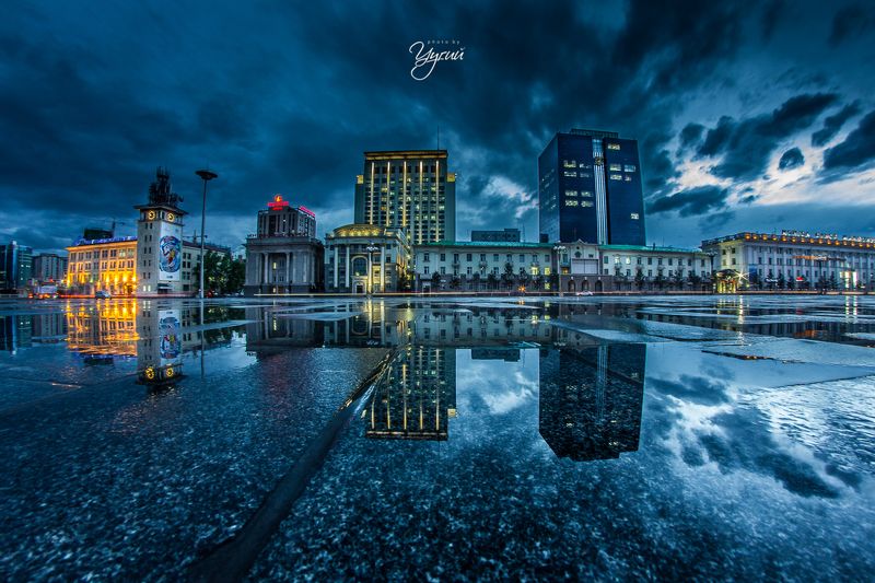 City Scape, Hdr, Mongolia, Panaroma, Reflection, Square, Sukhbaatar Square, Ulaanbaatar City Scape фото превью