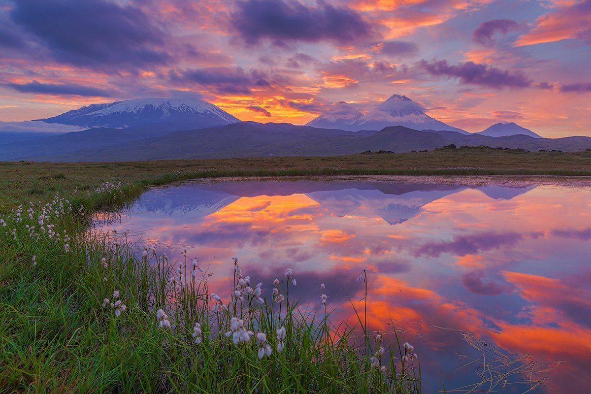 Вулкан, Камчатка, Озеро, Рассвет, Денис Будьков