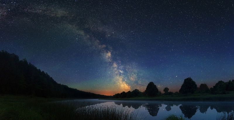 the Milky way, way, stars, star, river, night, nightscape, night sky, nikon, trees, forest, lake, water,fog, starry sky, starry night, звездная ночь, тихая ночь, ночь, звезды, млечный путь, путь, река, старик, озеро, вода , туман, июнь, лето, берег, трава Тихая ночь фото превью