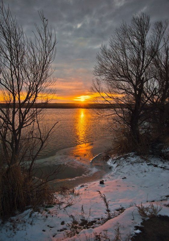 Озеро, Рассвет, Снег Первые лучи_3 фото превью