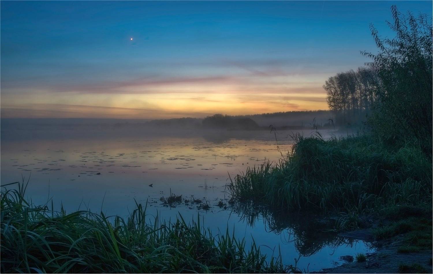 утро рассвет восход берег старица туман небо, звезда,, Игорь Петров