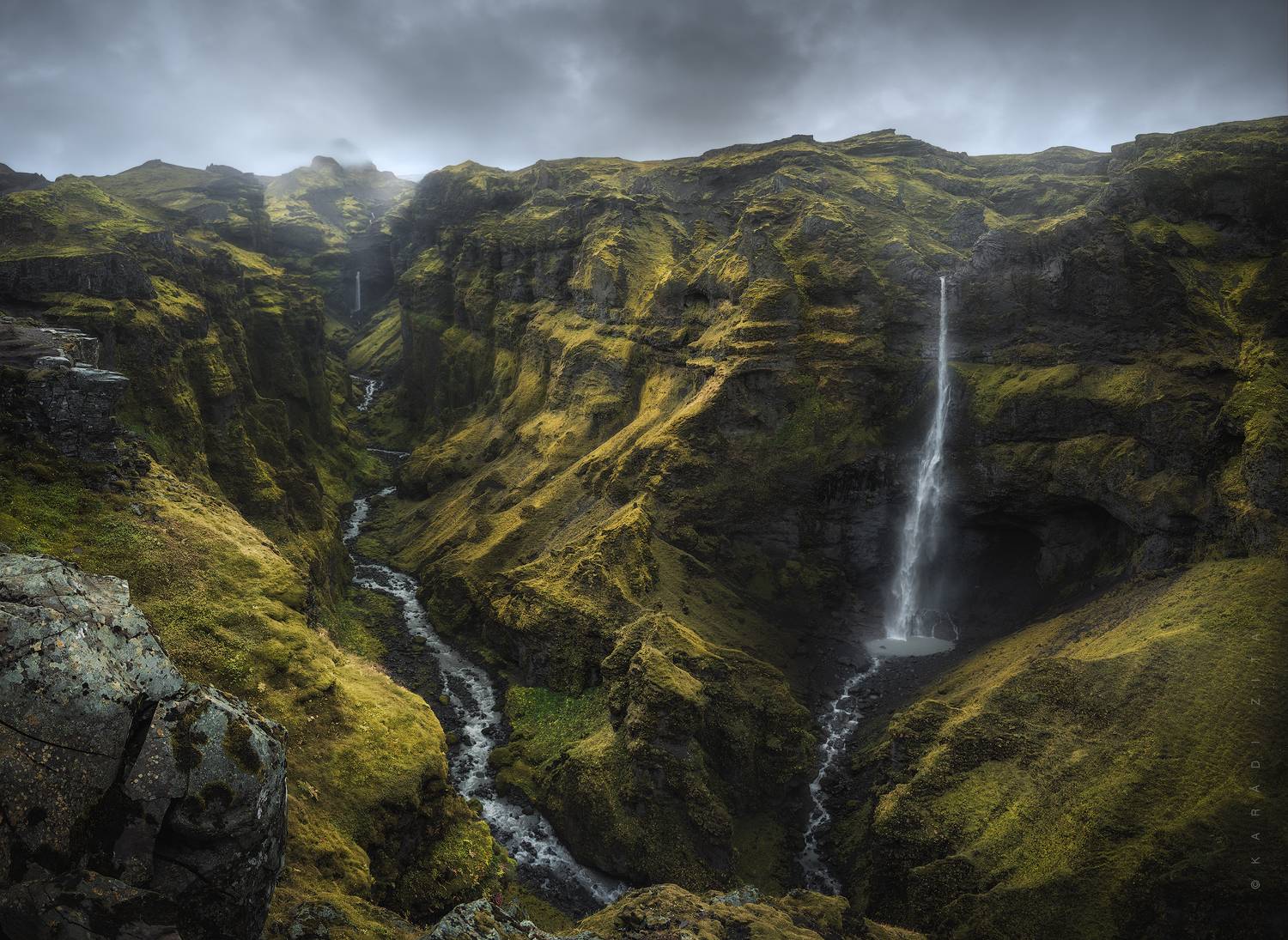 iceland, waterfall, longexpo, landscape, panorama, canyon,, Kar&aacute;di Zita