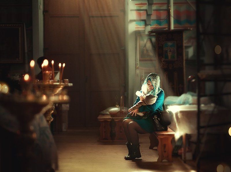 крещение, кристины, храм, церковь, мать, свет, луч, таинство *** фото превью