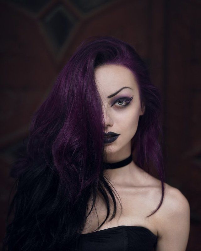 dark,beauty,purple,hair,gothic,green,eyes,black,lipstick  фото превью