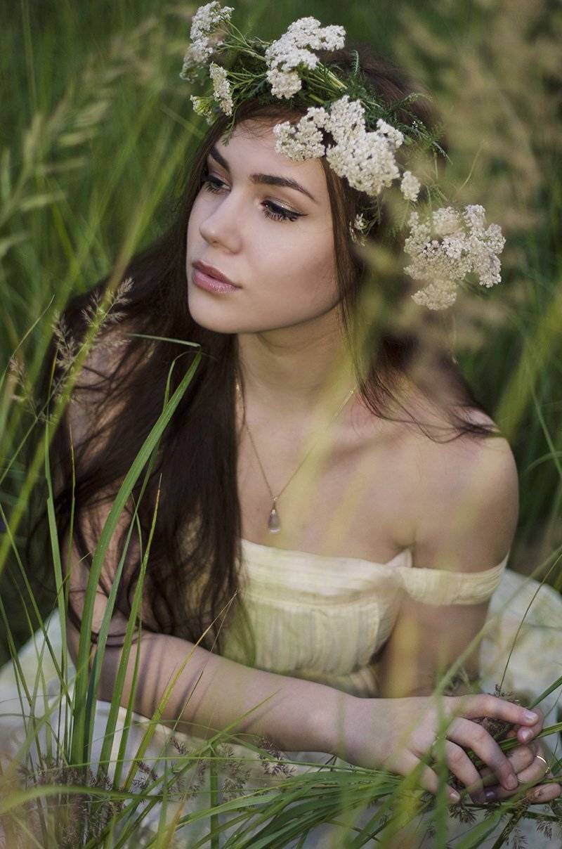Венок, девушка, русская, белый, цветы, Марина Мудрова
