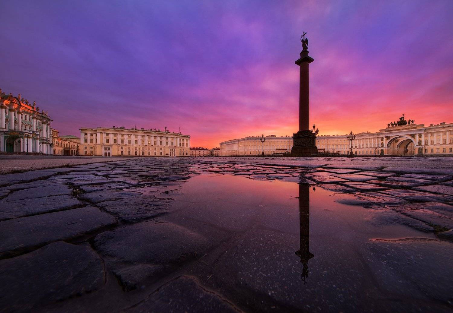 Дворцовая площадь, Осень, Отражения, Рассвет, Санкт петербург, Эрмитаж, Сергей Лукс