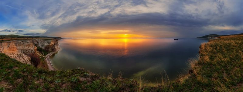 природа, пейзаж, река, волга, восход, берег, утро, рассвет, весна, панорама, Волга - матушка фото превью