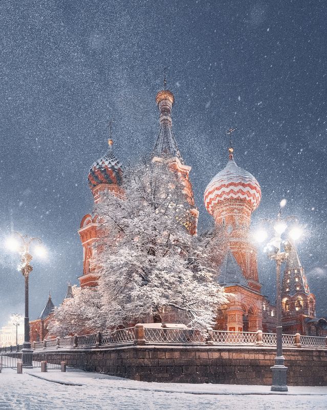 Собор Василия Блаженного, снегопад, Красная площадь, москва, зима. winer, Snow, moscow  фото превью