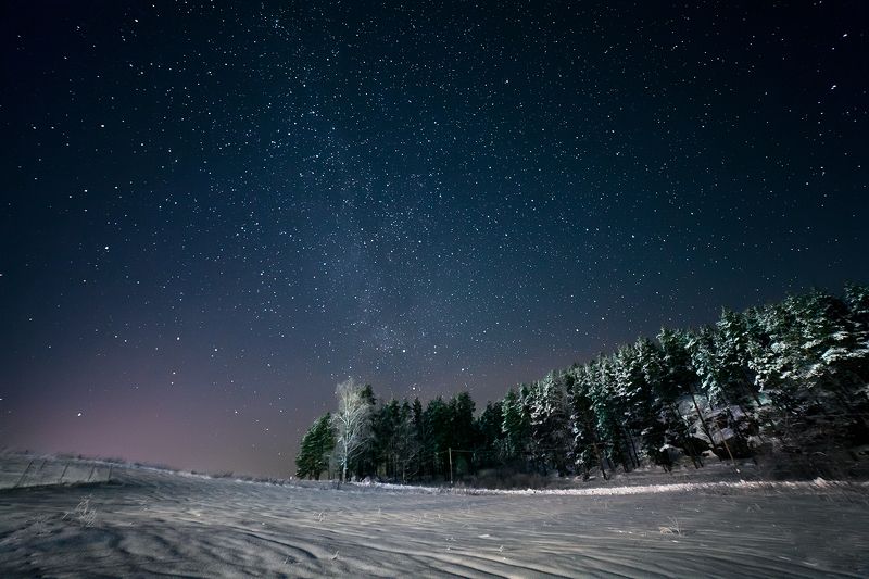night, winter, snow, milky way, stars Winter night фото превью