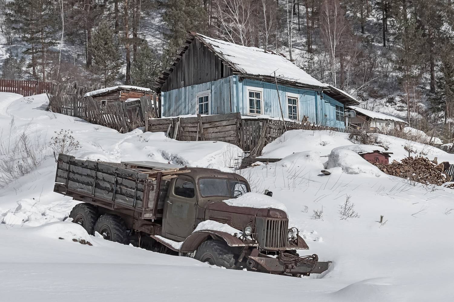 зима, мороз, берег, домик, мишина, сибирь, Фомина Марина