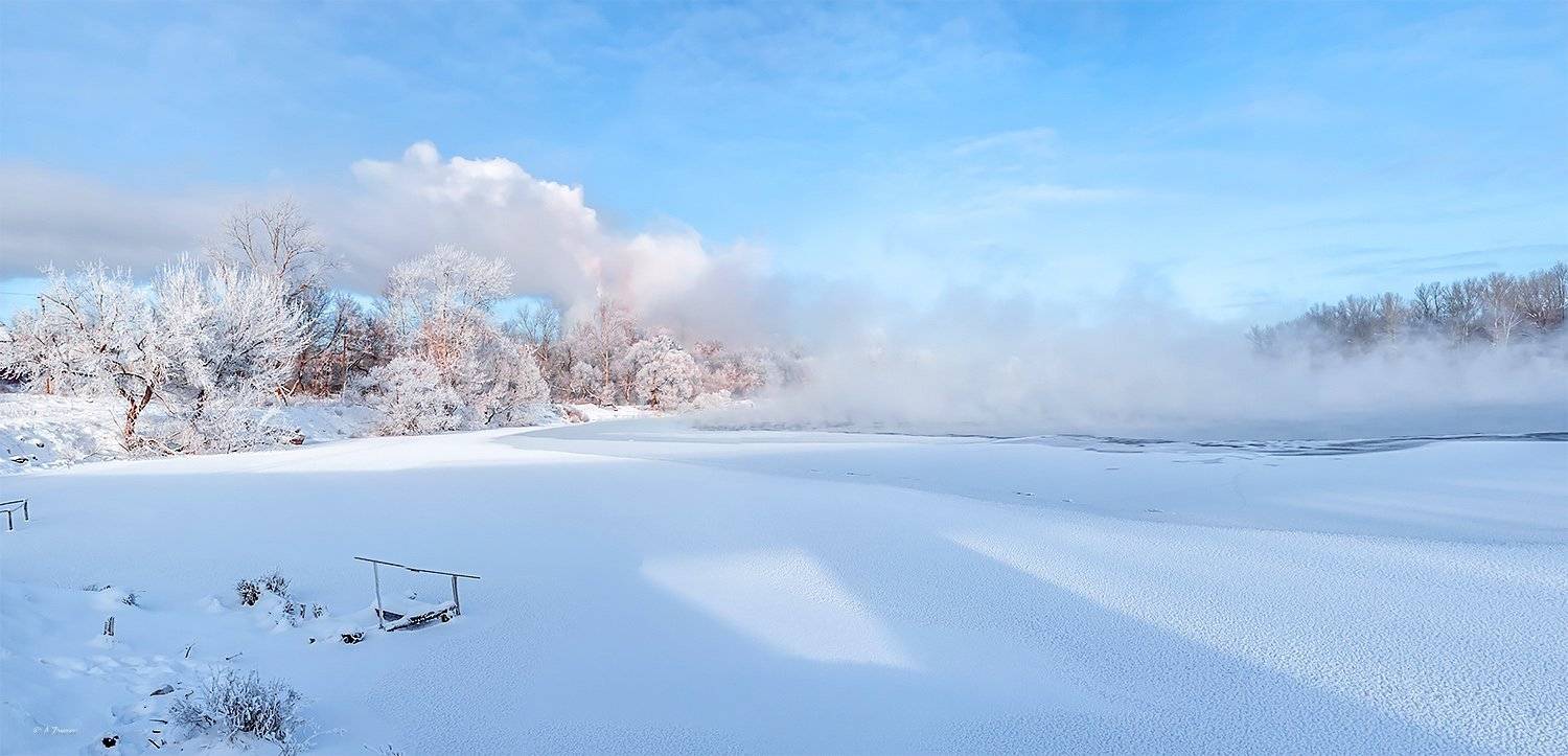 Иней, Мороз, Панорамма, Пейзаж, Туман, Анатолий Зверев