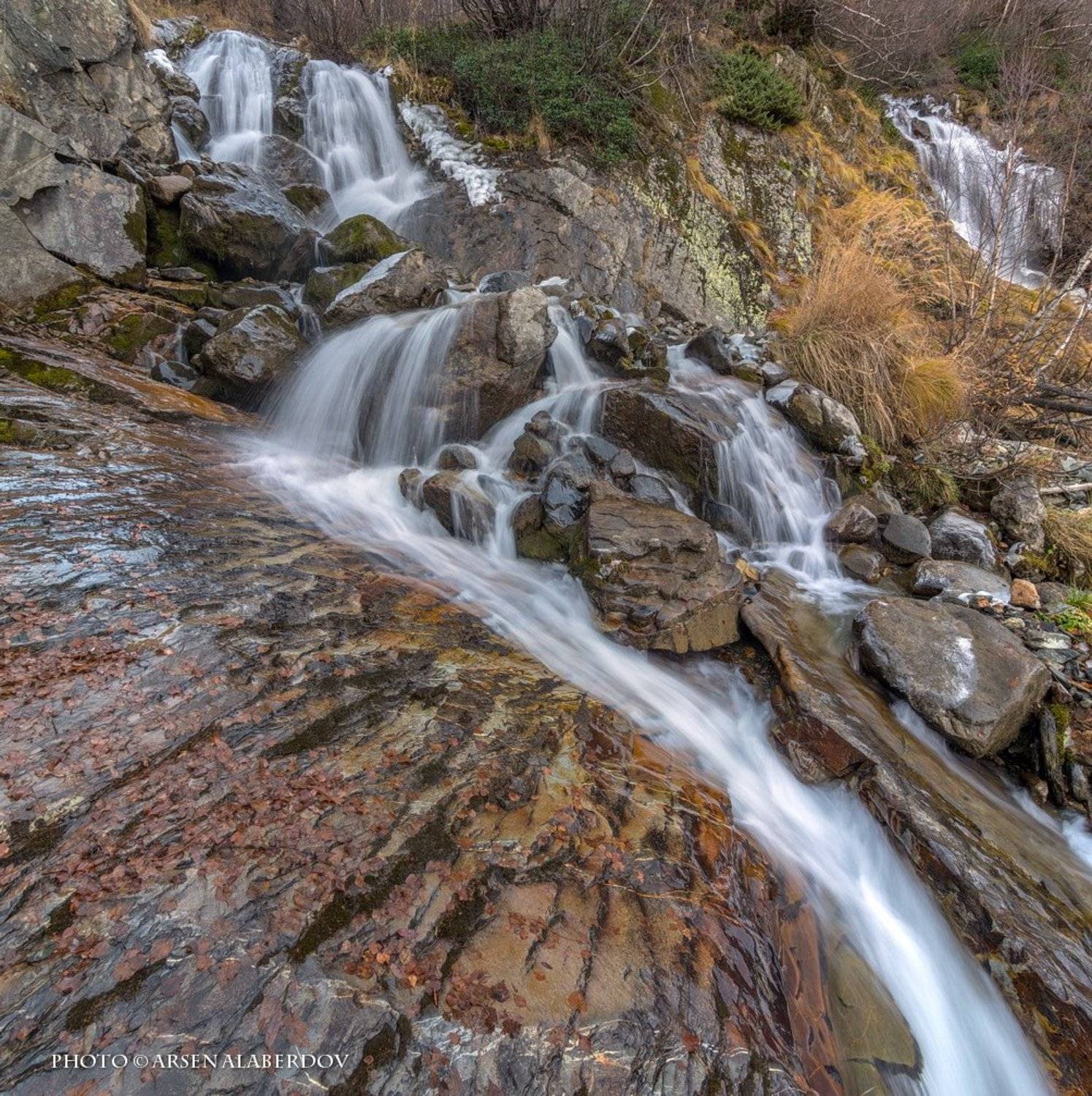 водопад, горная река, горы, домбай, камни, карачаево-черкесия, осень, панорама, пороги, северный кавказ, скалы, ущелье, чучхурские водопады, Арсен Алабердов