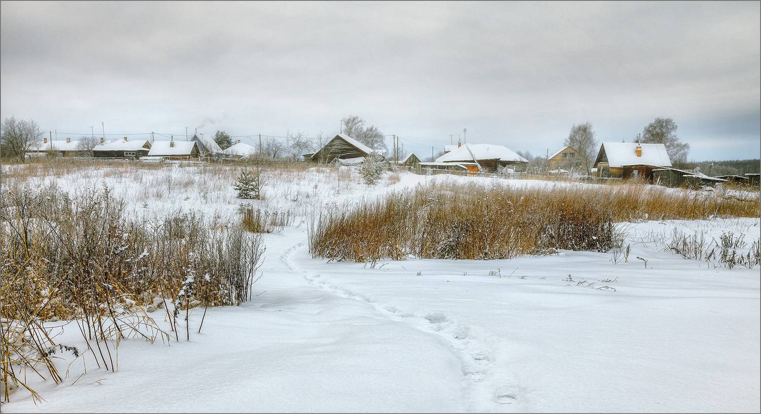 пейзаж, зима, вечер, деревня, свет, цвет, александр никитинский, Никитинский Александр