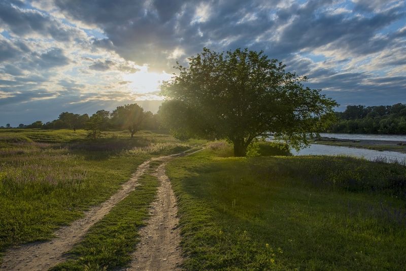 Кабардино-Балкария, река Терек, Хамидия, Урожайное, горные реки, Вечереет над Тереком фото превью