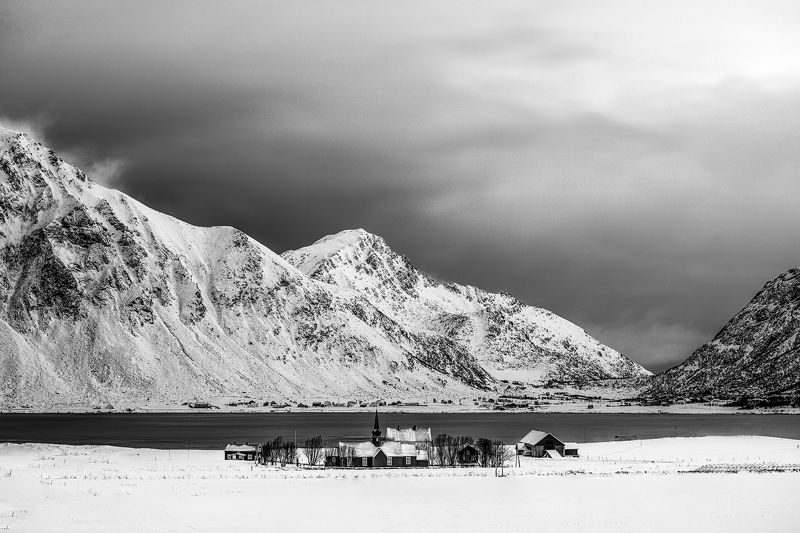 winter, Lofoten, archipalego, isalnds, snow, church  Winter in Lofoten фото превью